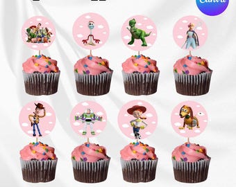 Bearbeitbarer Cup Cake Topper Toy Story Mädchen-Geburtstagsparty