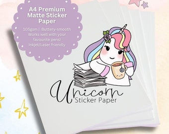 Premium Matte Sticker Paper | Unicorn, A4, 100 Sheets 105gsm