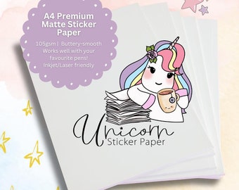 Unicorn Matte Sticker Paper | A4, Buttery-Smooth, Inkjet/Laser Friendly (500 Sheets)