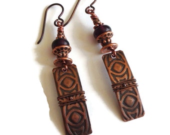 Embossed Copper Charm Earrings/ Ethnic Vibe/ E2591