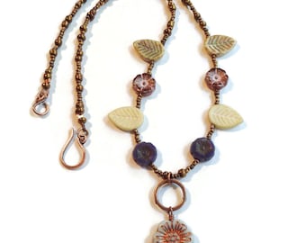 Czech Glass Flower Necklace/ Seed Bead and Czech Glass Necklace/ N304