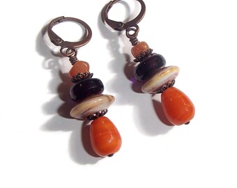 Lampwork Earrings/ Boho Ceramic Earrings/ E1056/gift