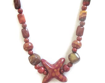 Kazuri Beads Focal Mookaite Necklace Autumn Fall Earthy Boho Ethnic K11 Gifts for Mom/gift