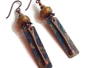 Embossed Copper Charm Earrings/ E2593