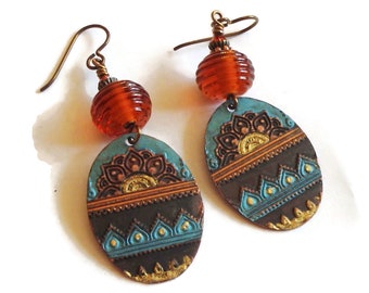 Embossed Copper Charm Earrings/ E2580