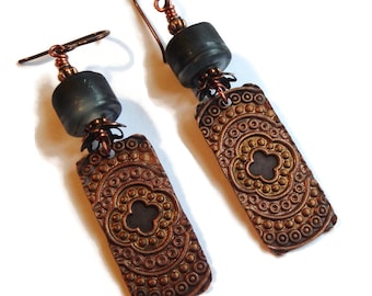 Embossed Copper Earrings/ Boho Copper Earrings/ E2565