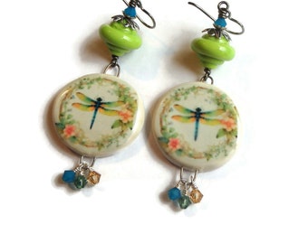 Dragonfly Earrings/ Ceramic Dragonfly Earrings/ E2556