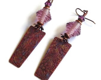 Embossed Copper Earrings/ E2590