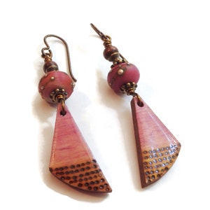 Wooden Charm Earrings/ Burned Wood Charms/ E2434