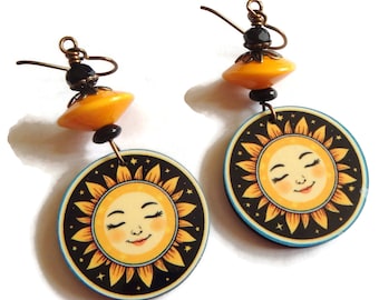 Sun Earrings/ Sublimated Image Earrings/ Fun Sun Earrings/ E2577