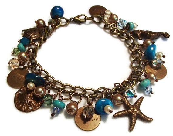 Sea Charm Bracelet. Brass Charm Bracelet. Brass Sea Bracelet | Etsy