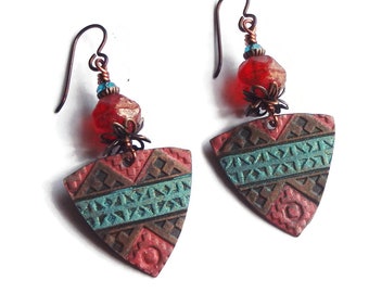 Embossed Copper Earrings/  E2561