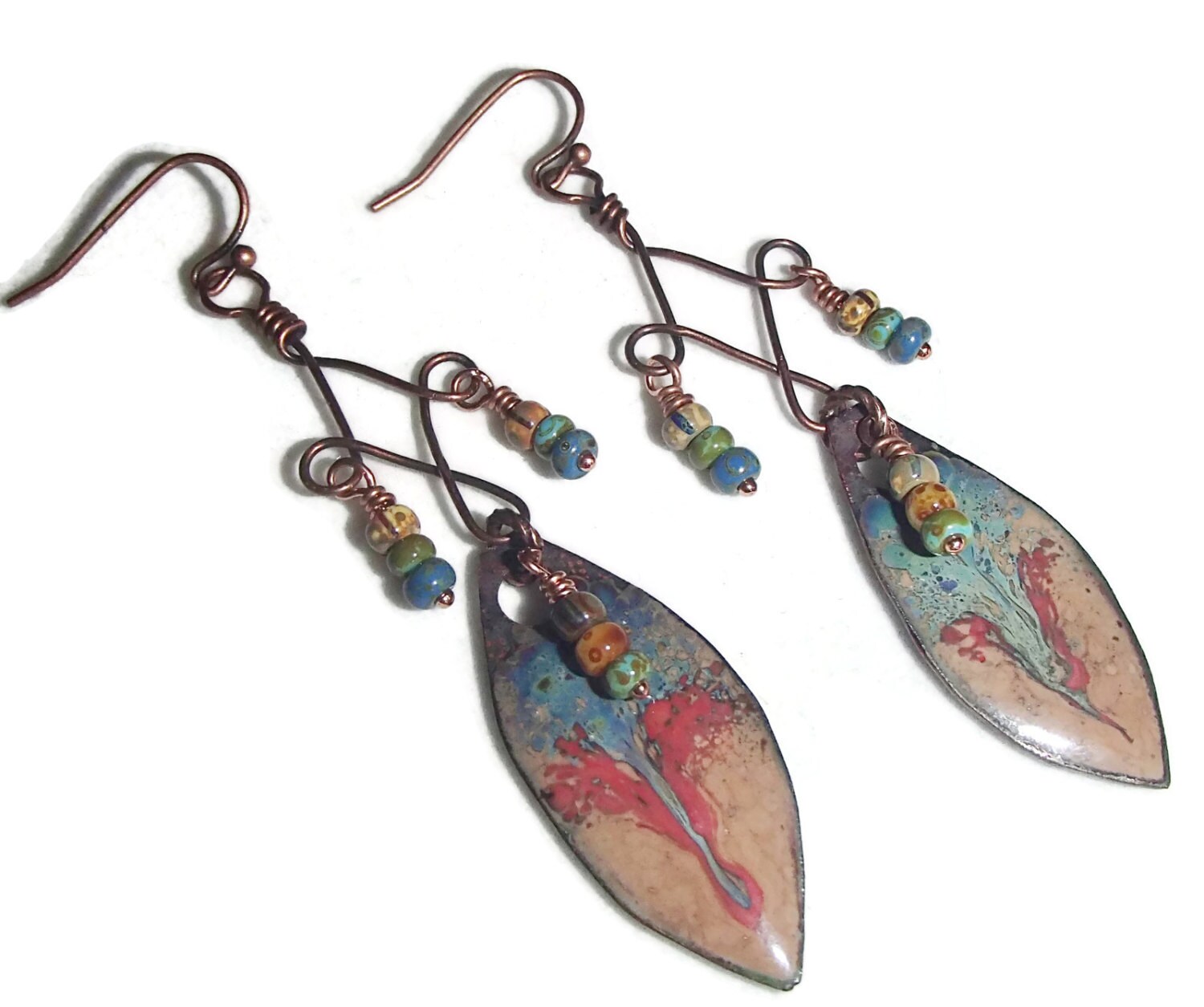 Long Enamel Dangle Chandelier Earrings Boho Long Dangle Etsy