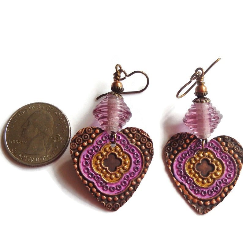 Embossed Copper Heart Earrings/ E2564 image 4