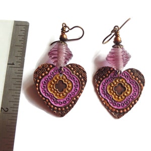 Embossed Copper Heart Earrings/ E2564 image 3