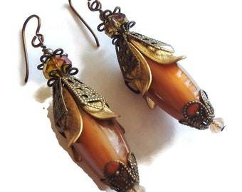 Ornate Glass Earrings/ Large Glass Bead Earrings/ Statement Earrings/ E2560