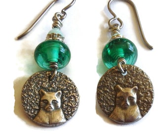 Cat Earrings/ Stamped PMC Earrings/ Short Dangle Earrings/ E2570