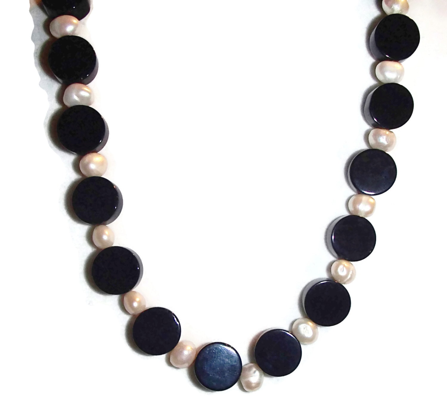 Onyx and Pearl Necklace. Classic. Longer Length. Onyx Coin Etsy