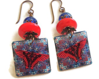 Moth Earrings/ Red Moth Resin Charm Earrings/ E2586