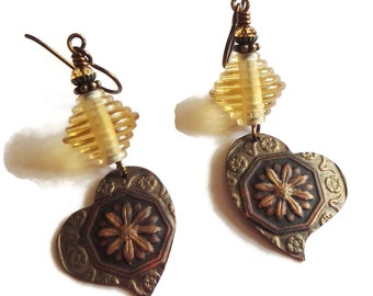 Embossed Copper Charm Earrings/  E2572