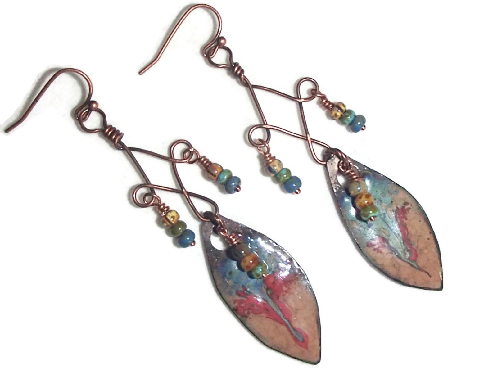 Long Enamel Dangle Chandelier Earrings Boho Long Dangle Etsy