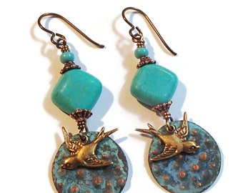 Embossed Metal Charm Earrings/ M. Scott Charm Earrings/ Birds/ E2253