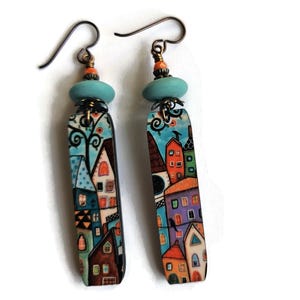 Quaint Village Earrings/ Rectangular Charm Earrings/ E2871