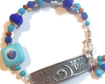 Wave Connector Bracelet with Lampwork Beads/ Blue Lampwork Bracelet/ Wave/ Ocean Theme/ B175/gift