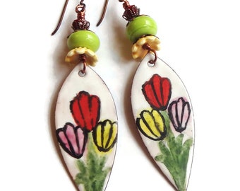 Enamel Floral Earrings/ Whimsical Floral Enamel Charm Earrings/ E2557