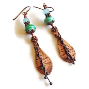 Embossed Copper Charm Earrings/ Copper Dangle Earrings/ E2336