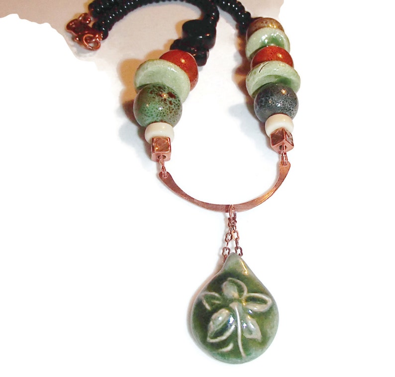 Ceramic Necklace. Boho. Eclectic. Handmade Ceramic Pendant. Etsy