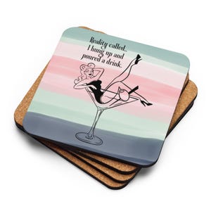 Funny drink coaster wine lover gift girls night decor unique hostess gift birthday gift for her trendy cork back coaster funny barware