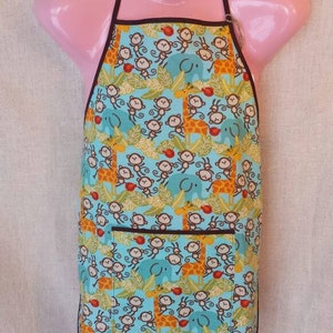 Toddler Boys Apron Monkeys, Jungle, Turquoise, Brown, Kids Cooking, Art Supplies, Dress Up