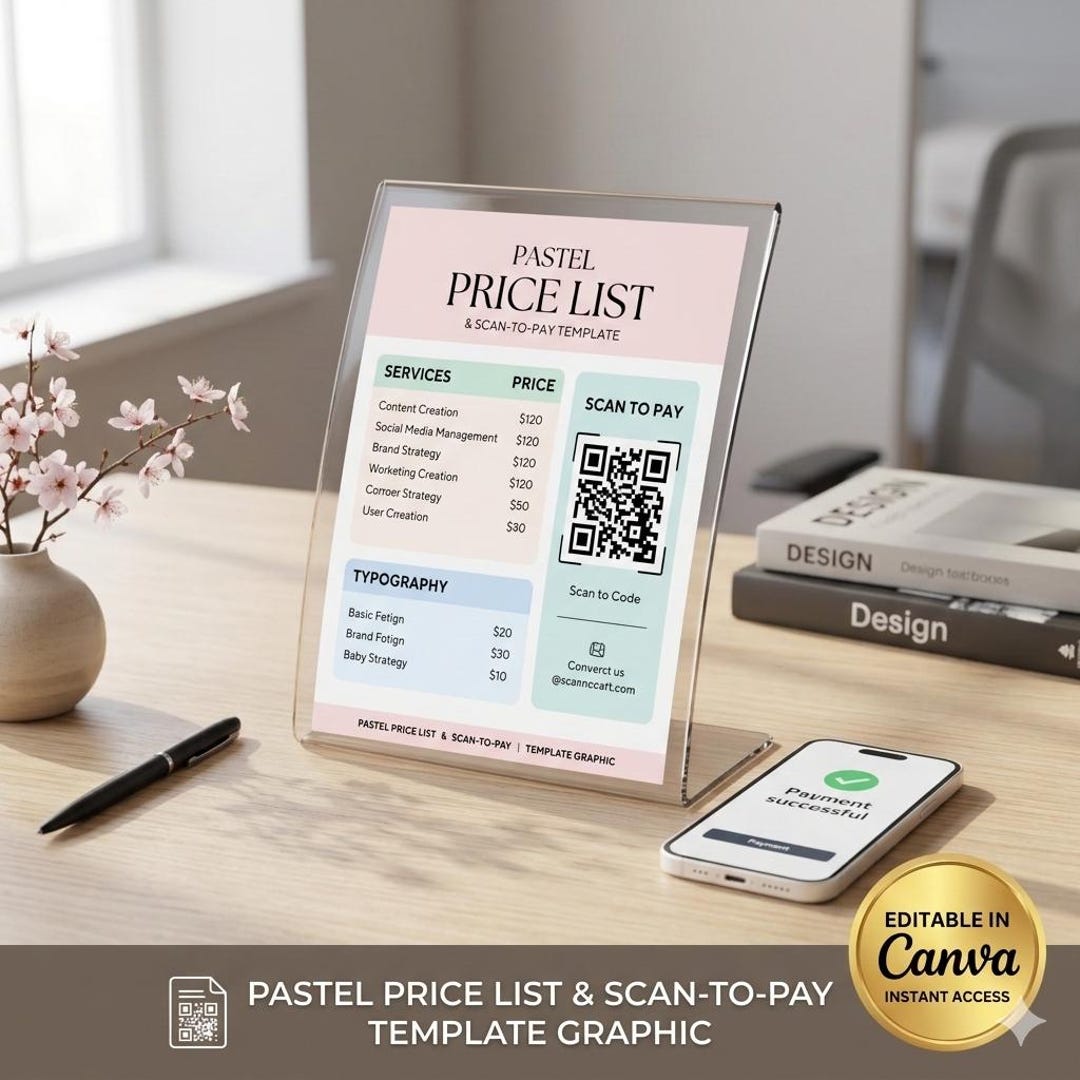 Editable Pastel Price List & Scan to Pay Template Digital Download - Etsy