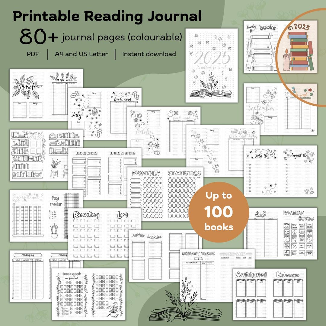 100 Book Printable Reading Journal, Colouring/coloring Reading Journal ...