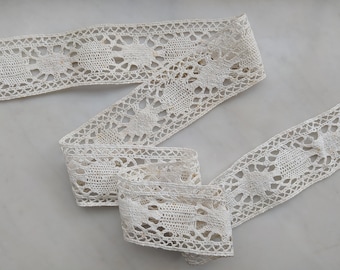 Antique Bobbin Lace Trim - Off White - Cotton - 50 mm