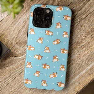 Blue Corgi Kawaii iPhone Case, Cute Cartoon Tough Phone Cover, Dog Lover Gift, Protective Smartphone Shell, Animal Design Accessory