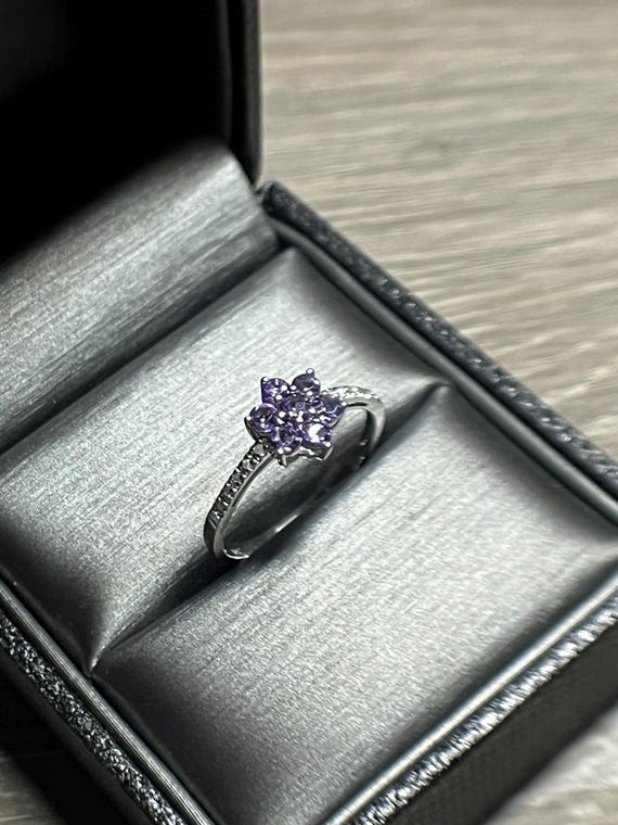 Amethyst Diamond Flower Set Ring - image 1