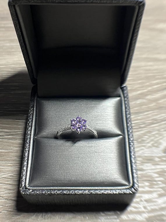 Amethyst Diamond Flower Set Ring - image 2