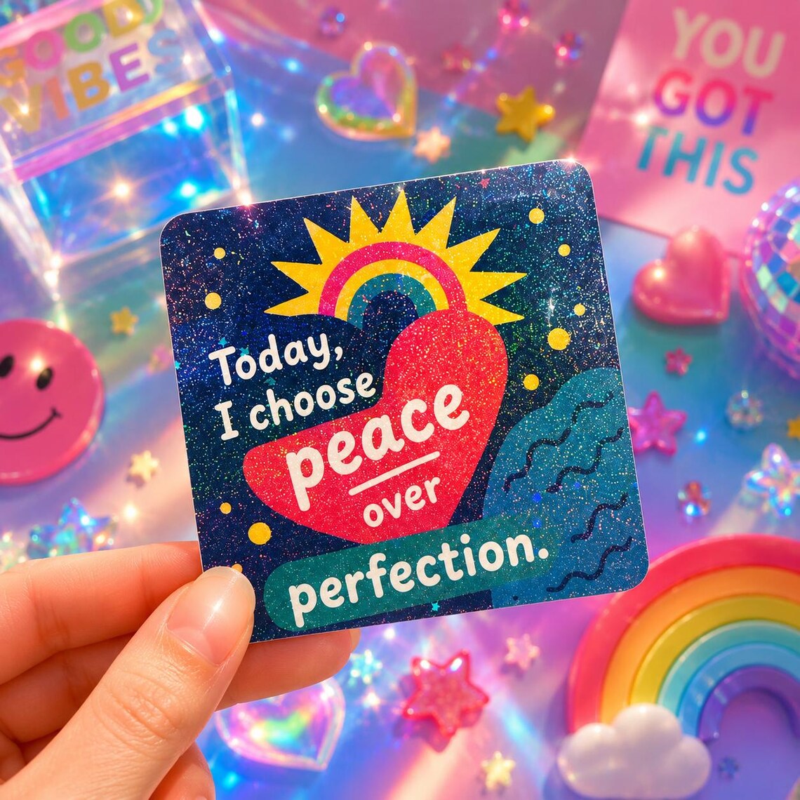 Photo inspiration: Inspirational Peace Over Perfection Glitter Sticker Holographic Mental Photo Inspiration