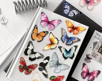 Elegant Butterfly Sticker Pack – Transparent Colorful Botanical Butterfly Vinyl Stickers for Journals, Scrapbooking, Planners, Water Bottles