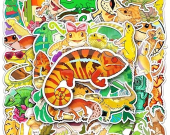Reptile Sticker Pack, Lizard Gecko Chameleon Stickers, Exotic Pet Animal Decals for Laptop Water Bottle Reptile Lover Gift