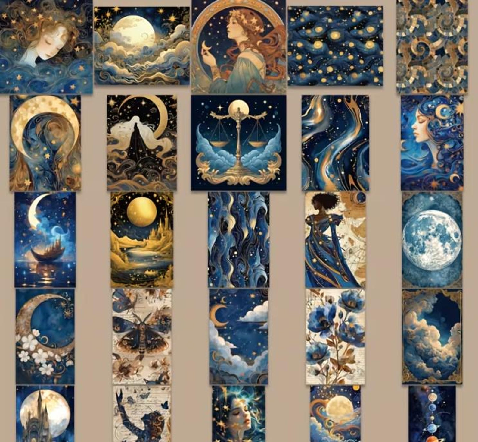 Celestial Stickers Pack, Moon and Stars Astrology Vinyl Decals in Navy ...