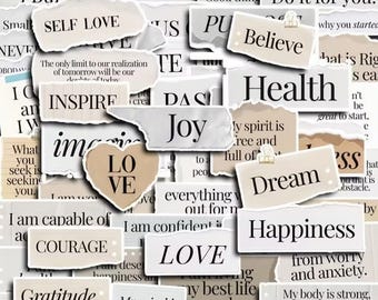 Self Love Affirmation Sticker Pack, Neutral Motivational Quote Aesthetic Vinyl Decals, Scrapbooking, Journaling Stickers, Vision Board
