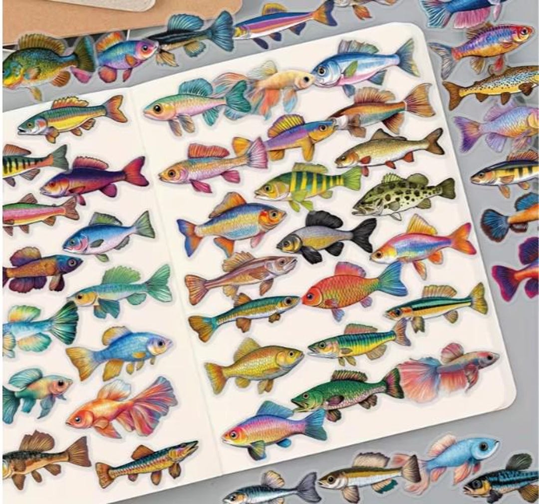 Single Fish Sticker Transparent Fish Stickers, Watercolor Aquarium Freshwater Fish Sticker ...