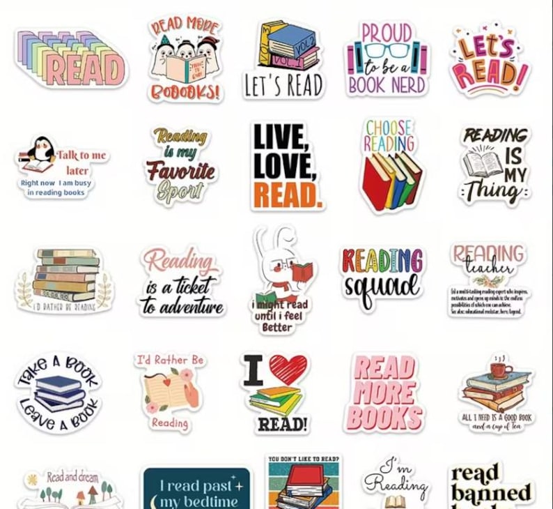 Book Sticker Pack Reading Stickers, Book Lover Gift, Bookish Aesthetic ...
