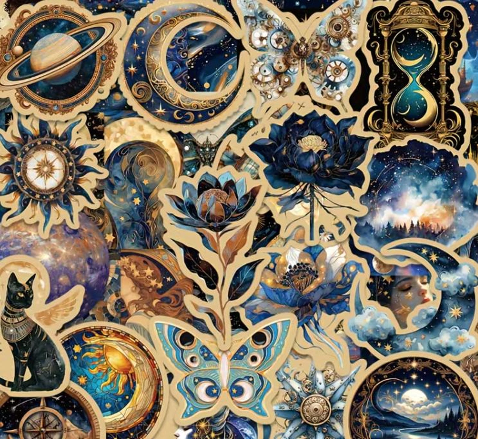 Celestial Stickers Pack, Moon and Stars Astrology Vinyl Decals in Navy ...