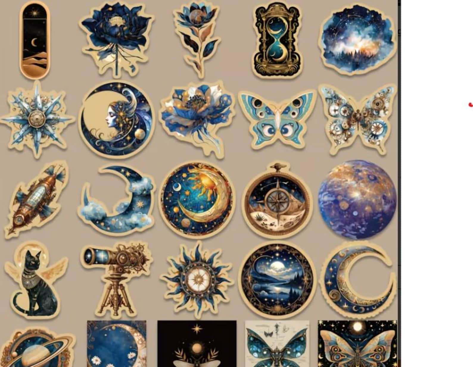 Celestial Stickers Pack, Moon and Stars Astrology Vinyl Decals in Navy ...