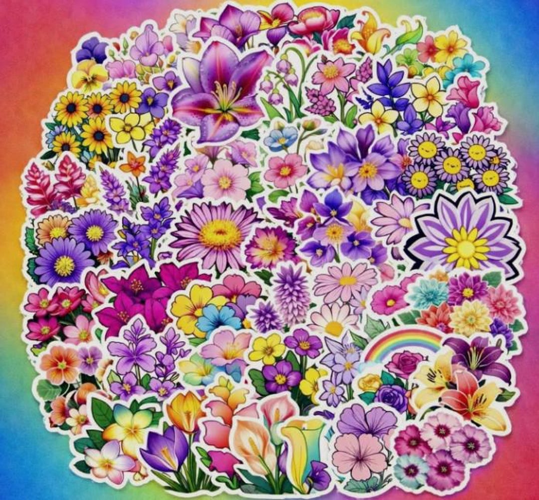Cute Flower Stickers, Waterproof Vinyl Floral and Botanical Stickers ...