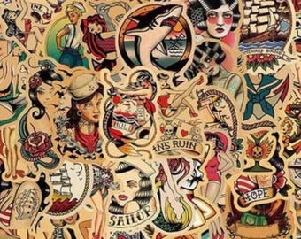 Traditional Tattoo Flash Stickers Matte Vinyl, Old School Sailor Tattoo Art Sticker Pack, Vintage Tattoo  Jerry Sailor Navy Aesthetic Decals